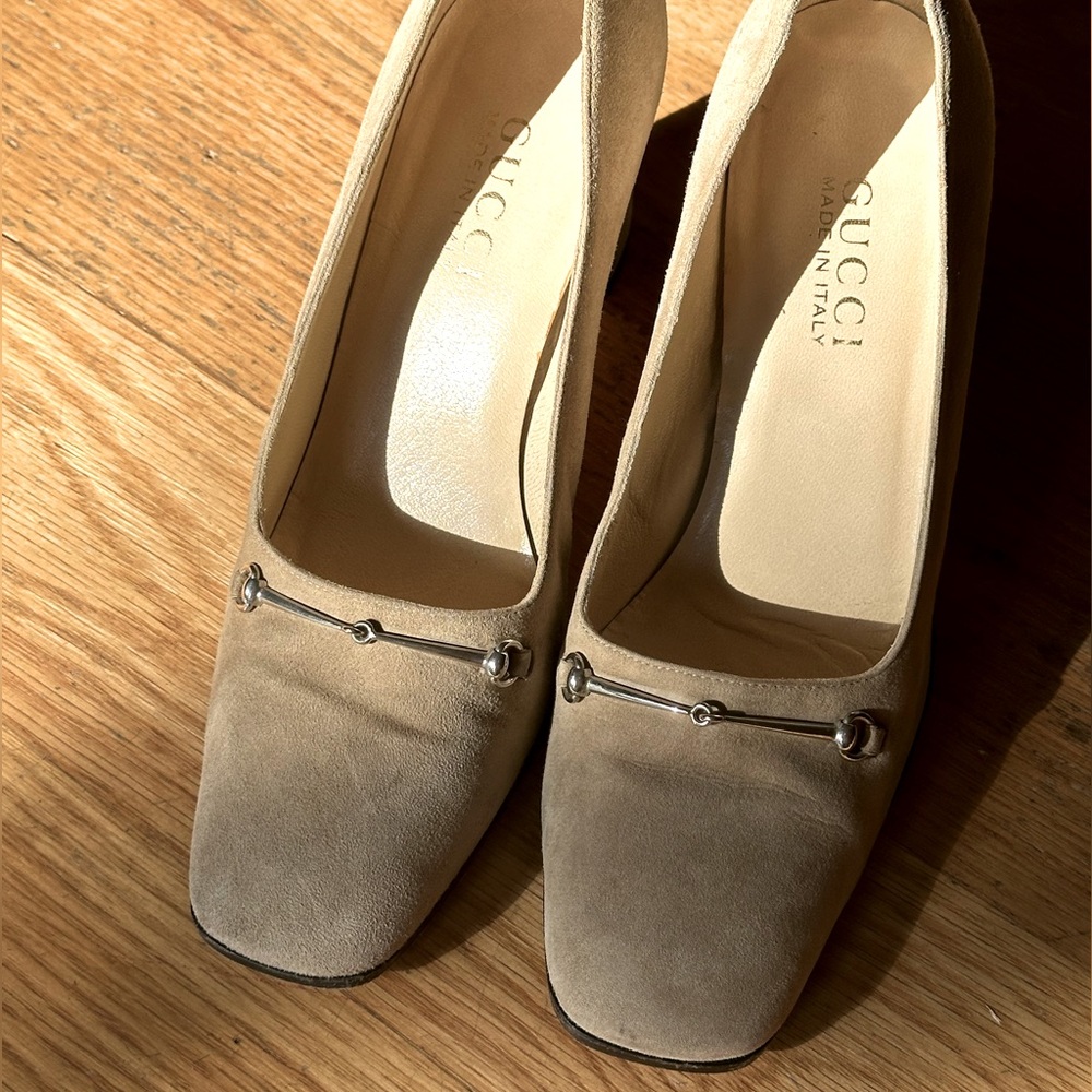 Beige Gucci Loafer Heels